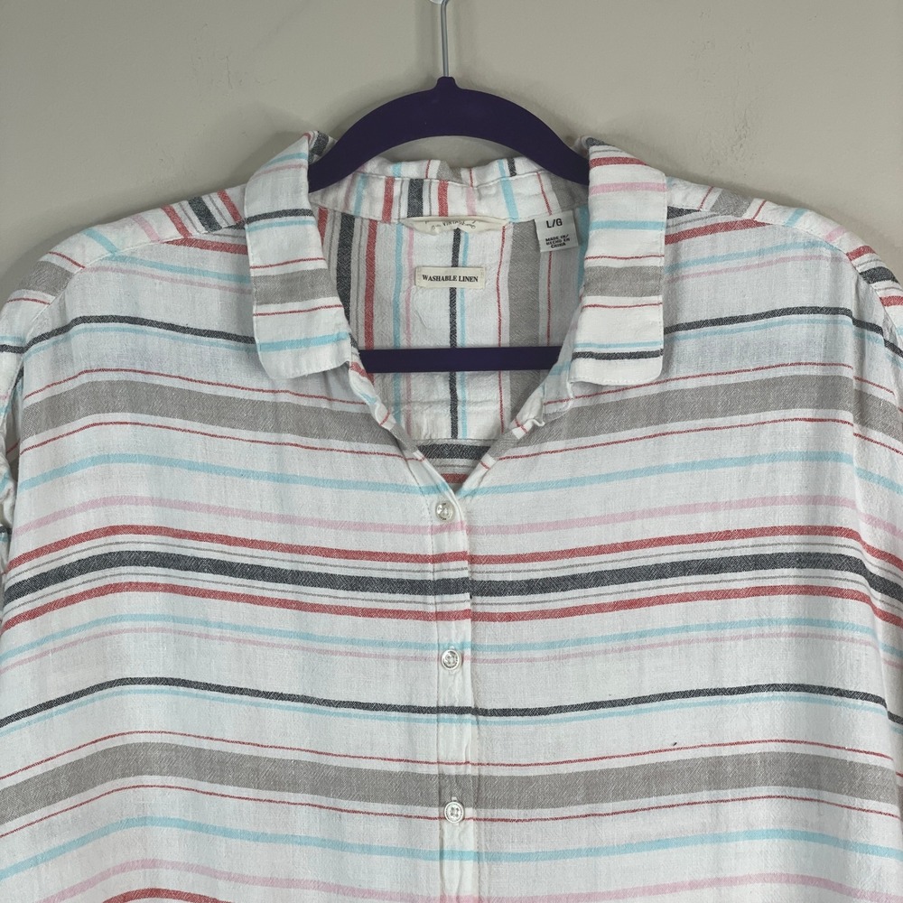 Weatherproof Vintage Beachy Linen Blend Top Large Coastal Striped Vacation Tie - Picture 3 of 15